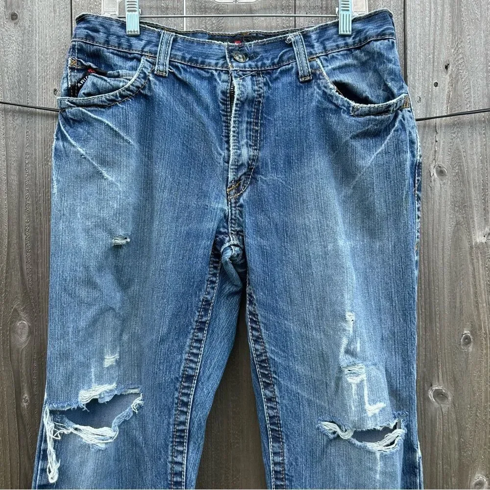 Ariat FR Relaxed Boot Cut Ripped Raw Hem Distressed  Jeans‎ Men Sz 34 X 34